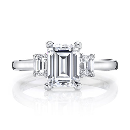 14k White Gold Three-Stone Engagement Ring Set With 3.00 CRT Emerald Cut Lab-Grown Diamond