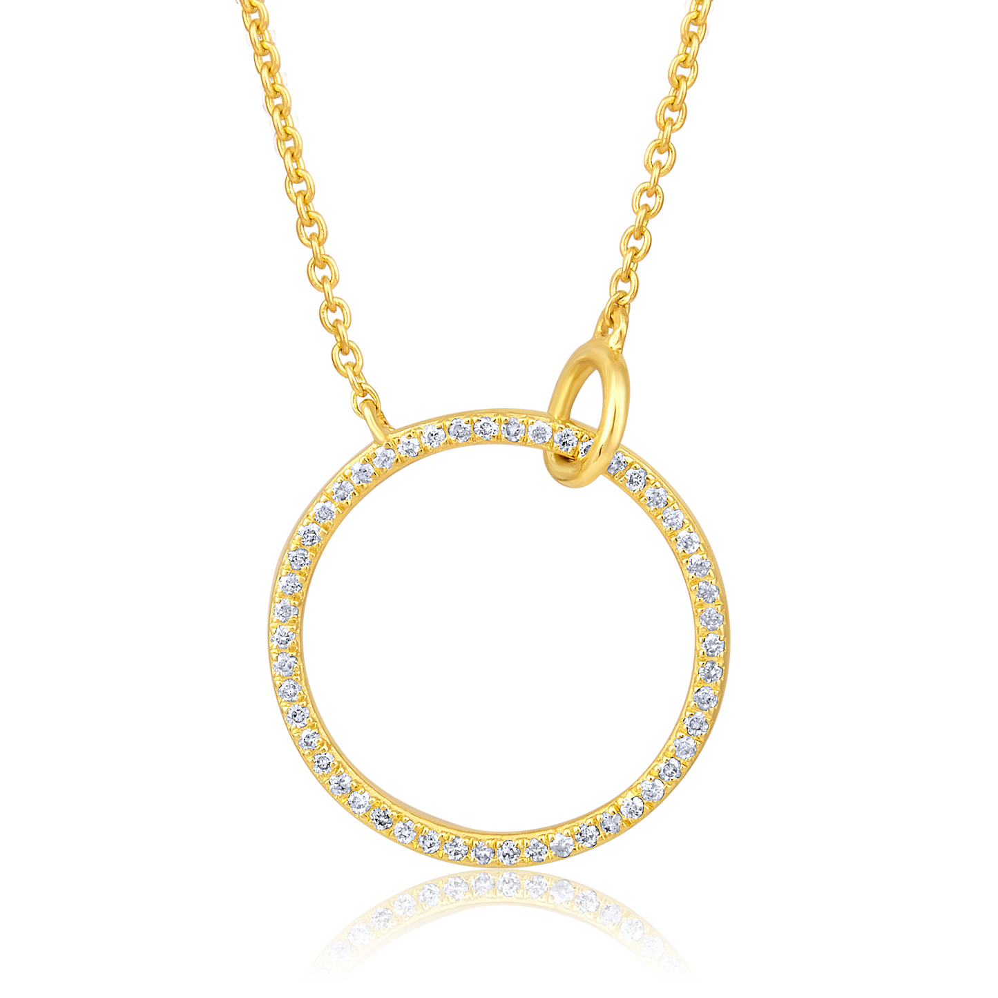 14k Yellow Gold Open Round Diamond Necklace