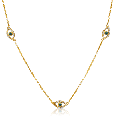 14k Yellow Gold Diamond Evil Eye Necklace