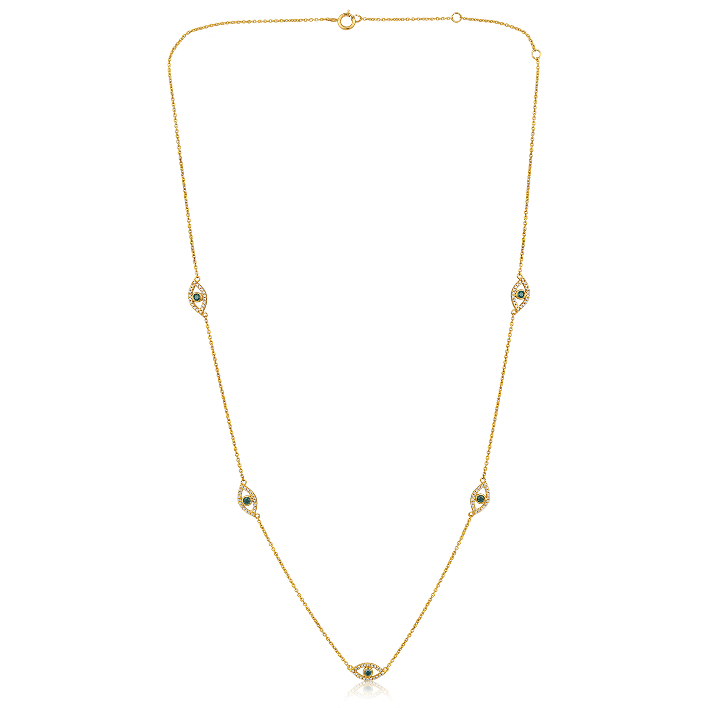 14k Yellow Gold Diamond Evil Eye Necklace