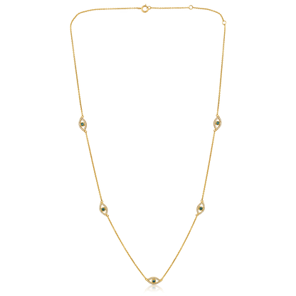 14k Yellow Gold Diamond Evil Eye Necklace