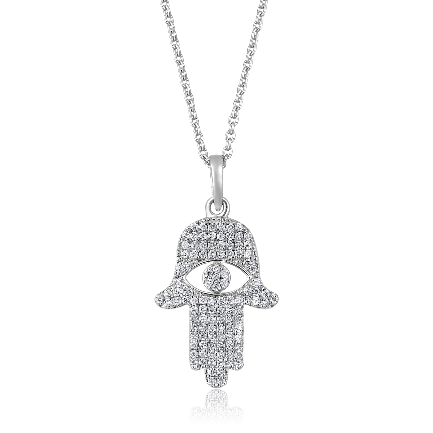 14k White Gold Diamond Evil Eye Necklace