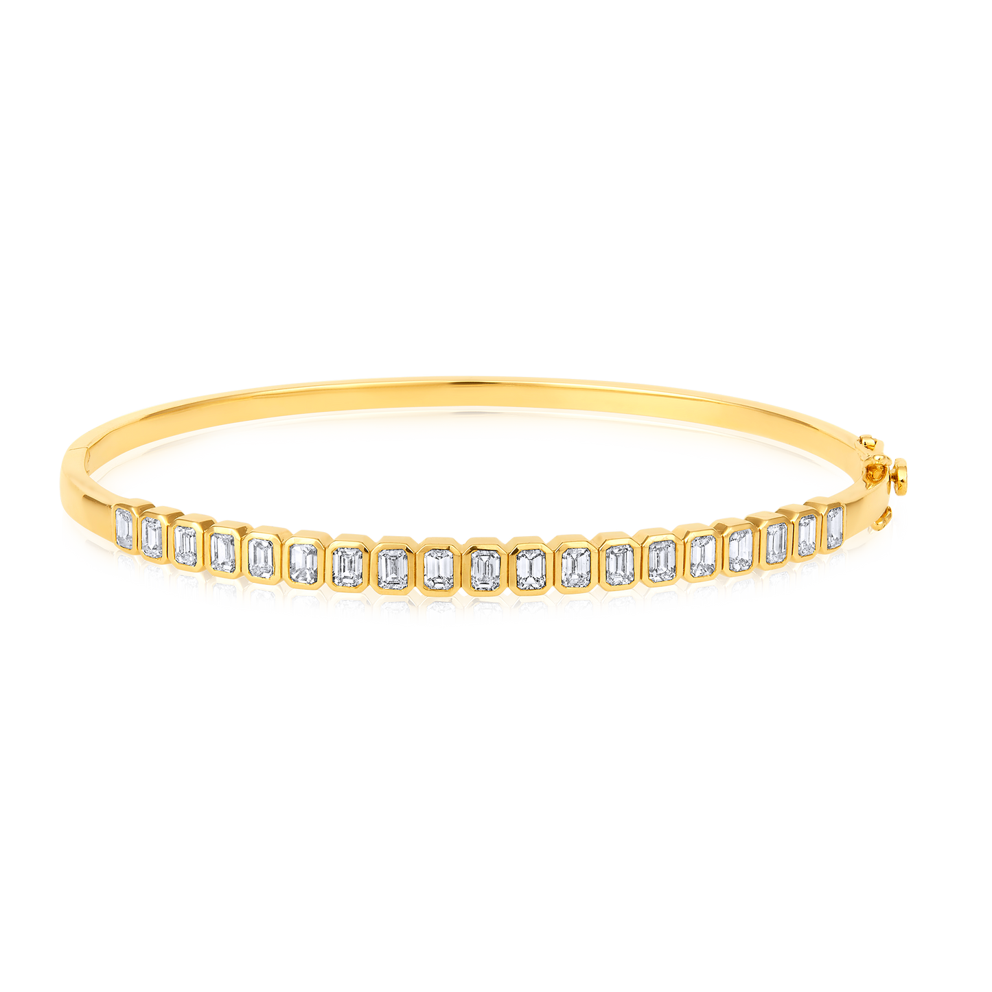 14k Yellow Gold Bangle Bracelet With Emerald Cut Diamonds