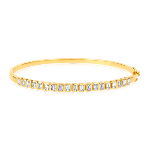 14k Yellow Gold Bangle Bracelet With Emerald Cut Diamonds