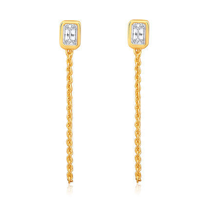 14k Yellow Gold Diamond Chain Drop Earrings