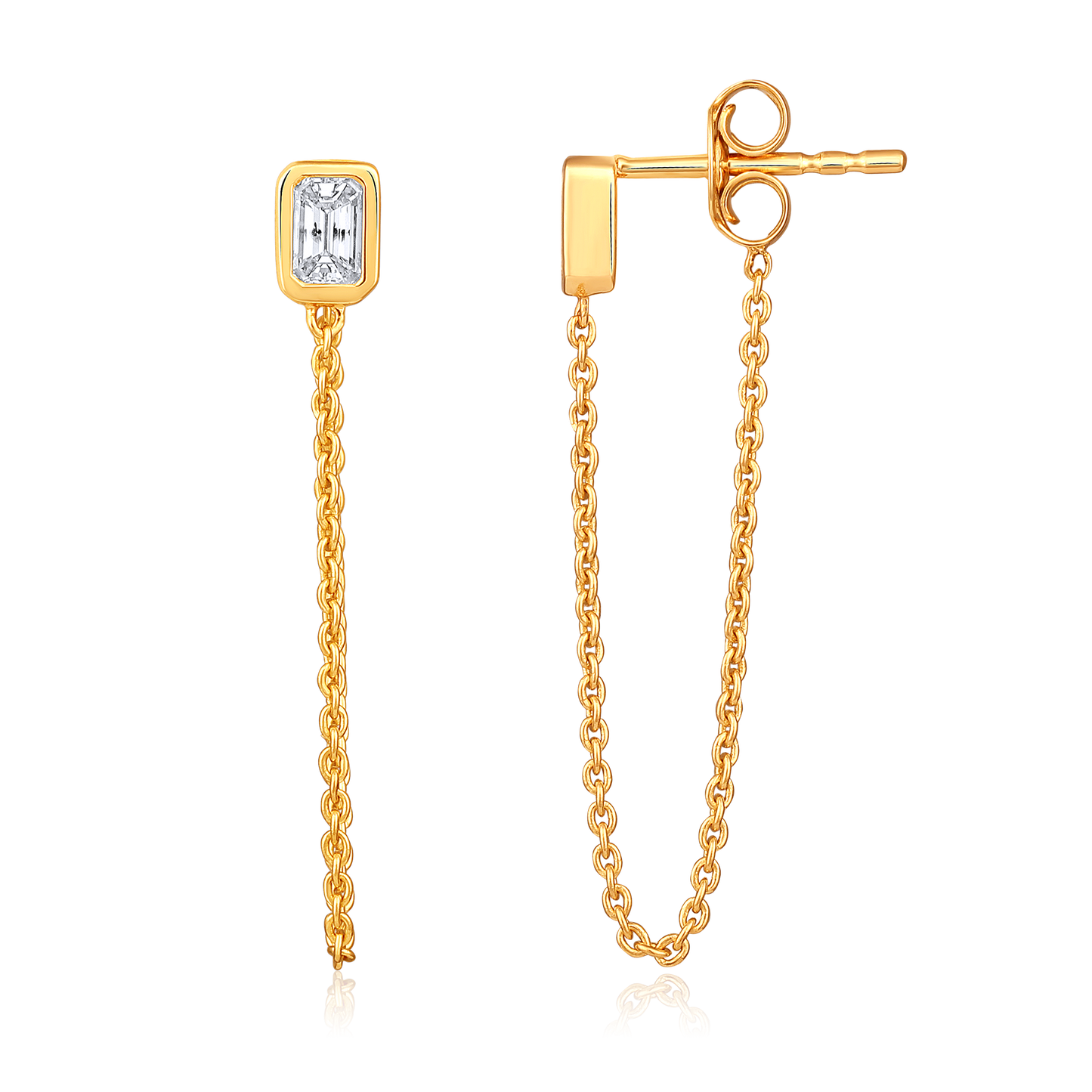 14k Yellow Gold Diamond Chain Drop Earrings