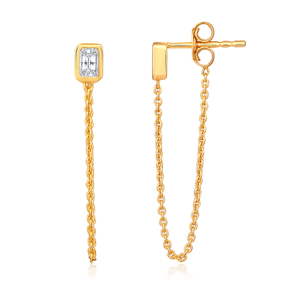 14k Yellow Gold Diamond Chain Drop Earrings