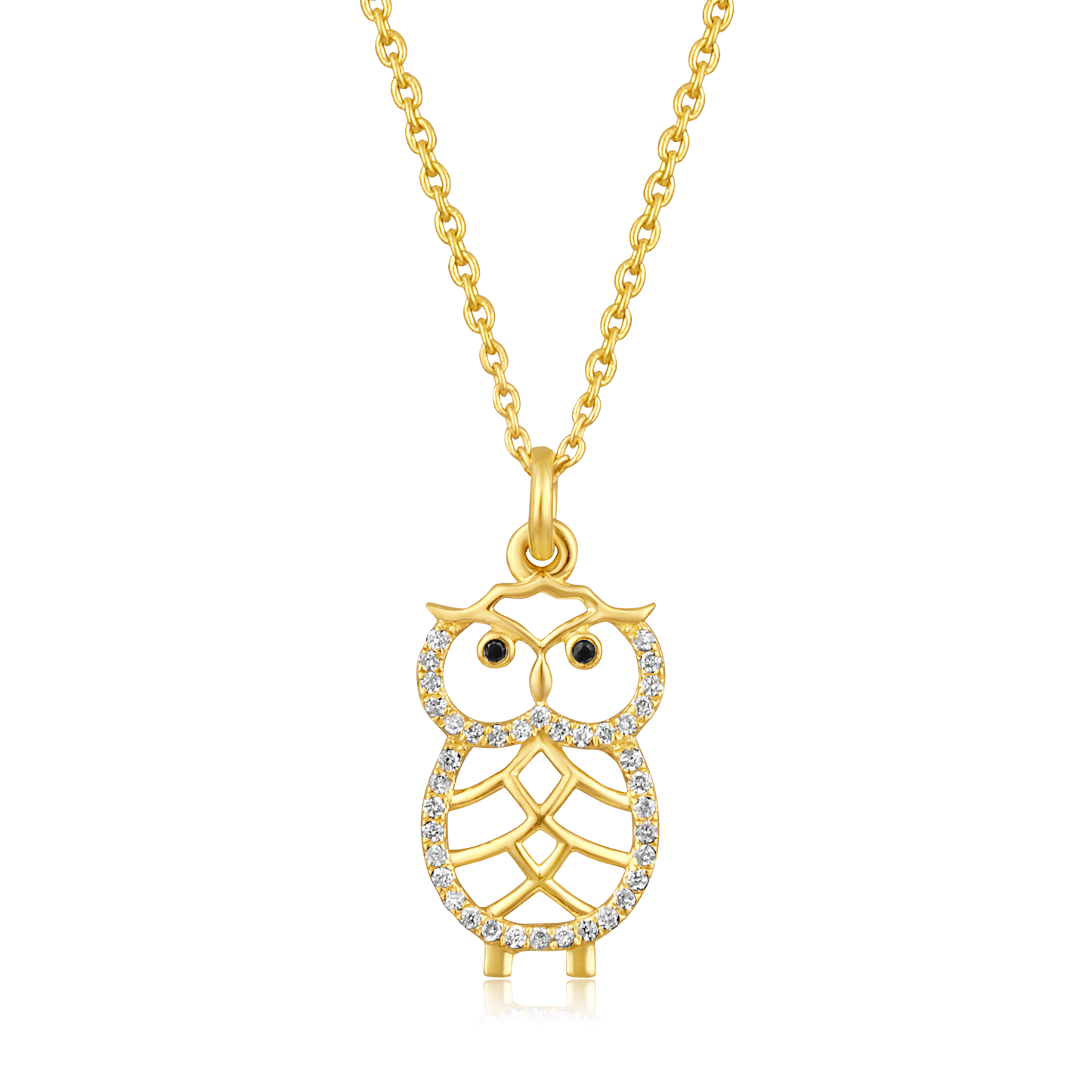 14k Yellow Gold Diamond Owl Necklace