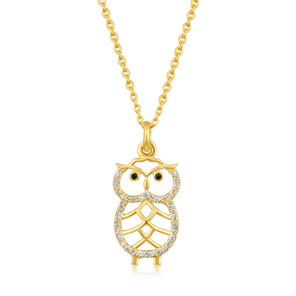 14k Yellow Gold Diamond Owl Necklace