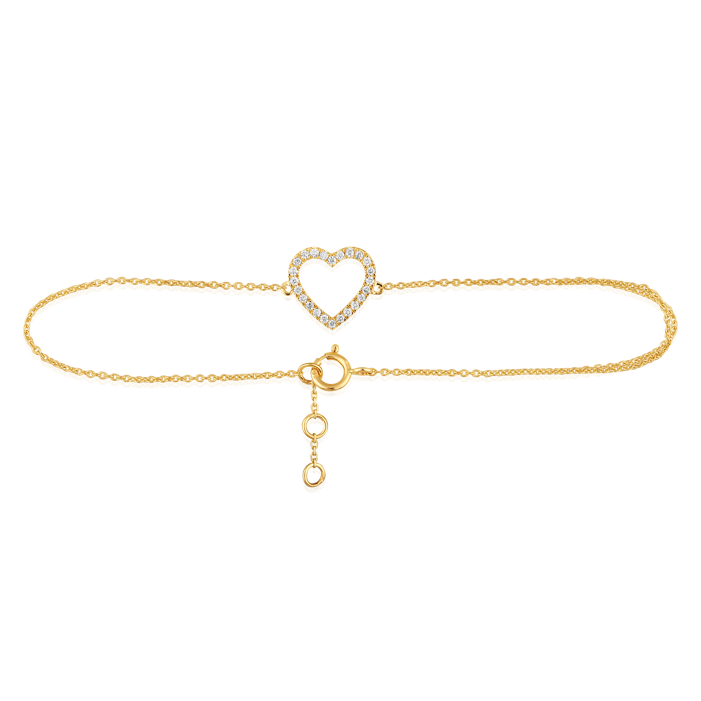 14k Yellow Gold Diamond Heart Bracelet