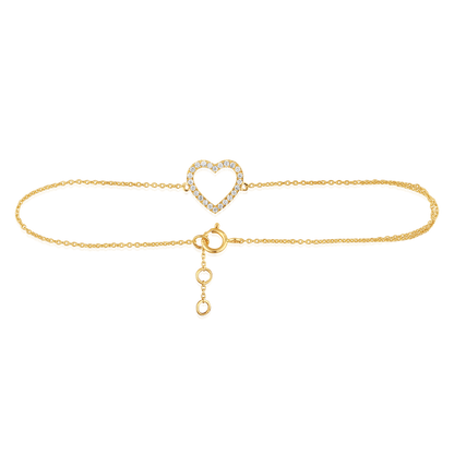 14k Yellow Gold Diamond Heart Bracelet