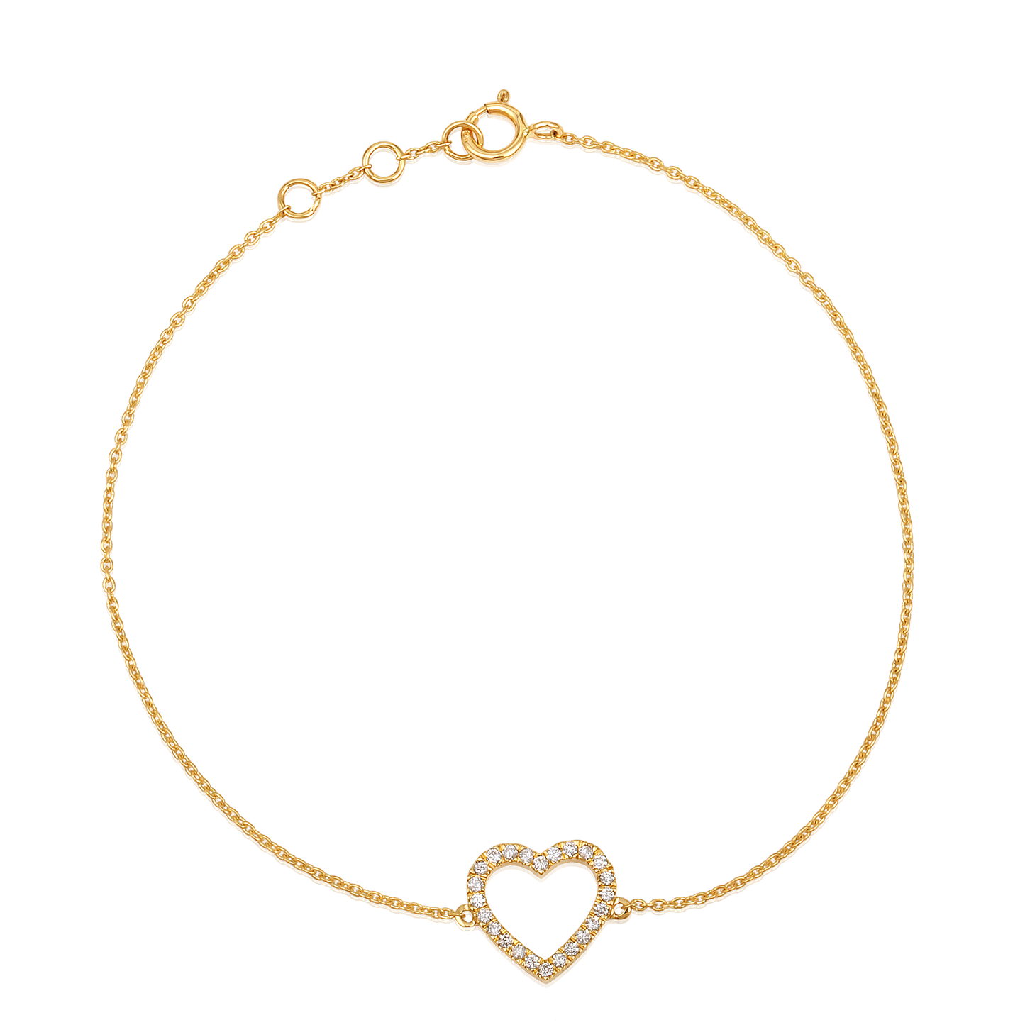 14k Yellow Gold Diamond Heart Bracelet