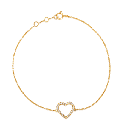 14k Yellow Gold Diamond Heart Bracelet