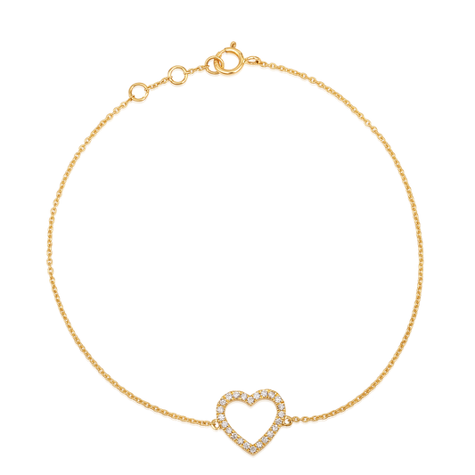 14k Yellow Gold Diamond Heart Bracelet