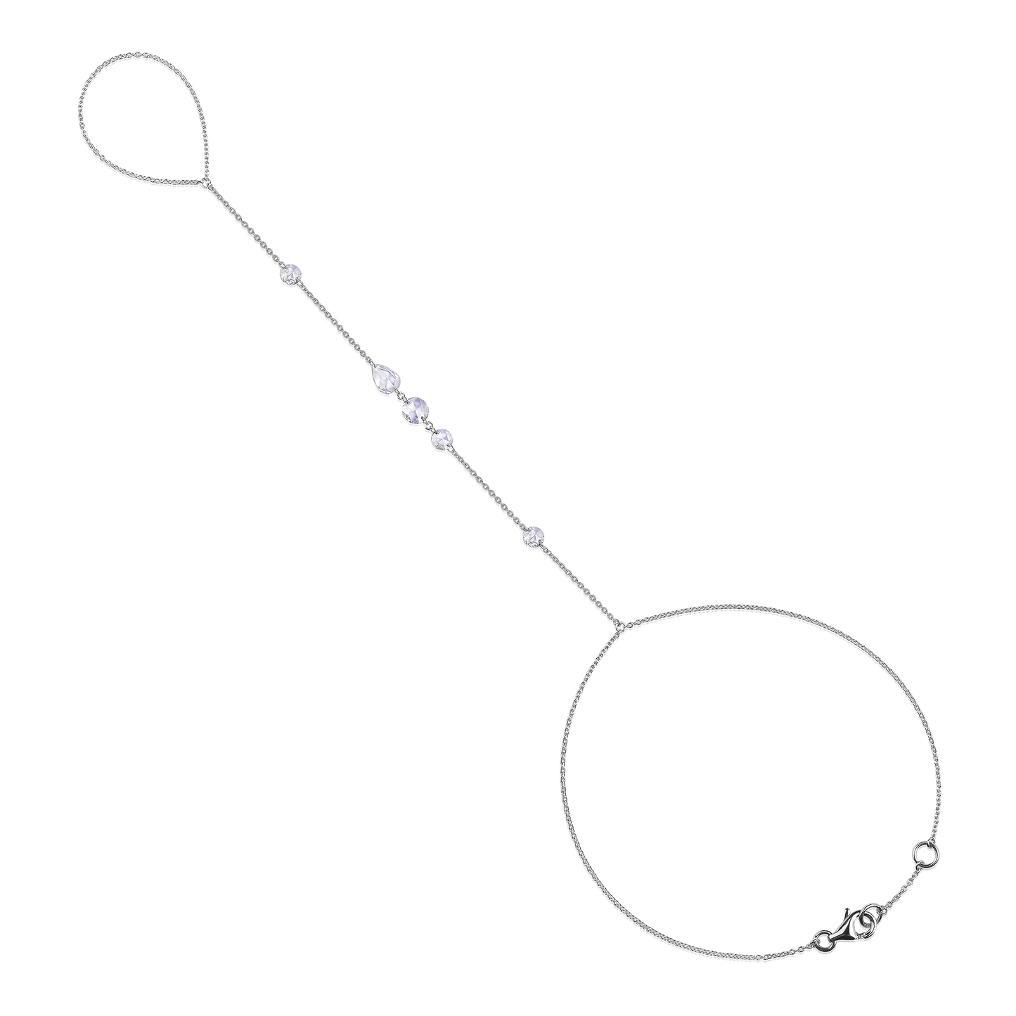 14k White Gold With Rose Cut Diamonds Hand Chain