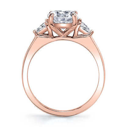 14k Rose Gold Three-Stone Engagement Ring Set With 3.00 CRT Round Brilliant Cut Lab-Grown Diamond