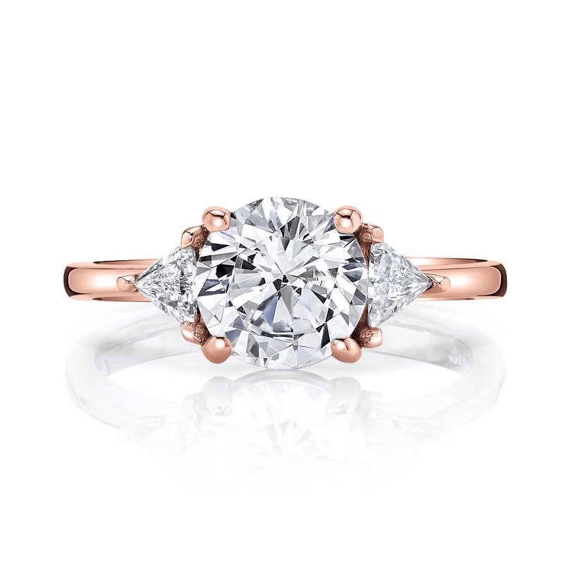 14k Rose Gold Three-Stone Engagement Ring Set With 3.00 CRT Round Brilliant Cut Lab-Grown Diamond