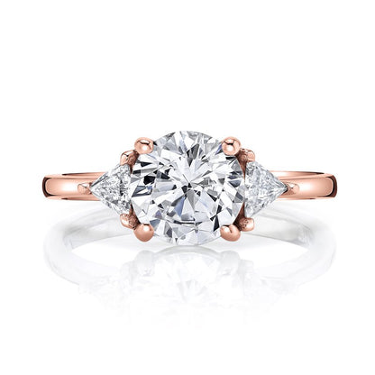 14k Rose Gold Three-Stone Engagement Ring Set With 3.00 CRT Round Brilliant Cut Lab-Grown Diamond