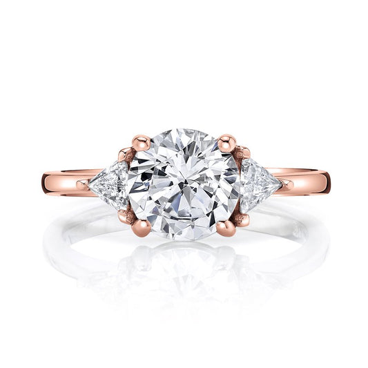 14k Rose Gold Three-Stone Engagement Ring Set With 3.00 CRT Round Brilliant Cut Lab-Grown Diamond