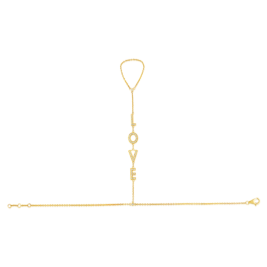 14k Yellow Gold Diamond Love Hand Chain