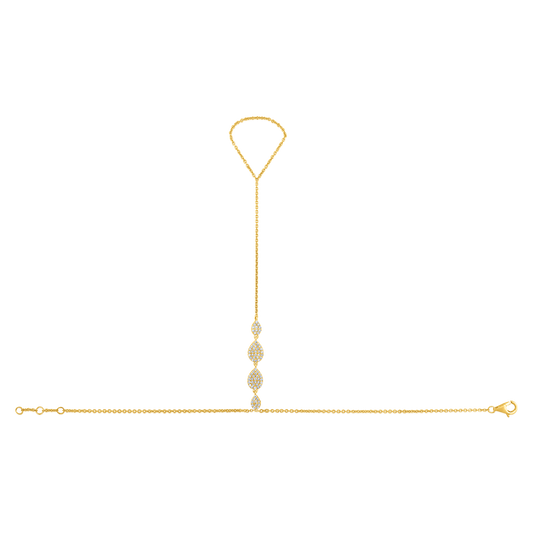 14k Yellow Gold Diamond Teardrop Accent Hand Chain