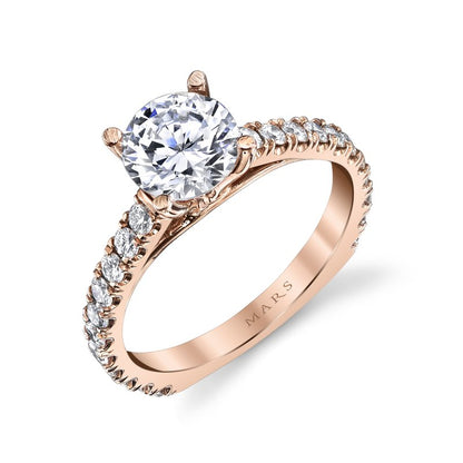 14k Rose Gold Engagement Ring Set With 2.50 CRT Round Brilliant Cut Lab-Grown Diamond