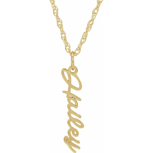 14k Yellow Gold Script Font Nameplate Necklace 16-18"