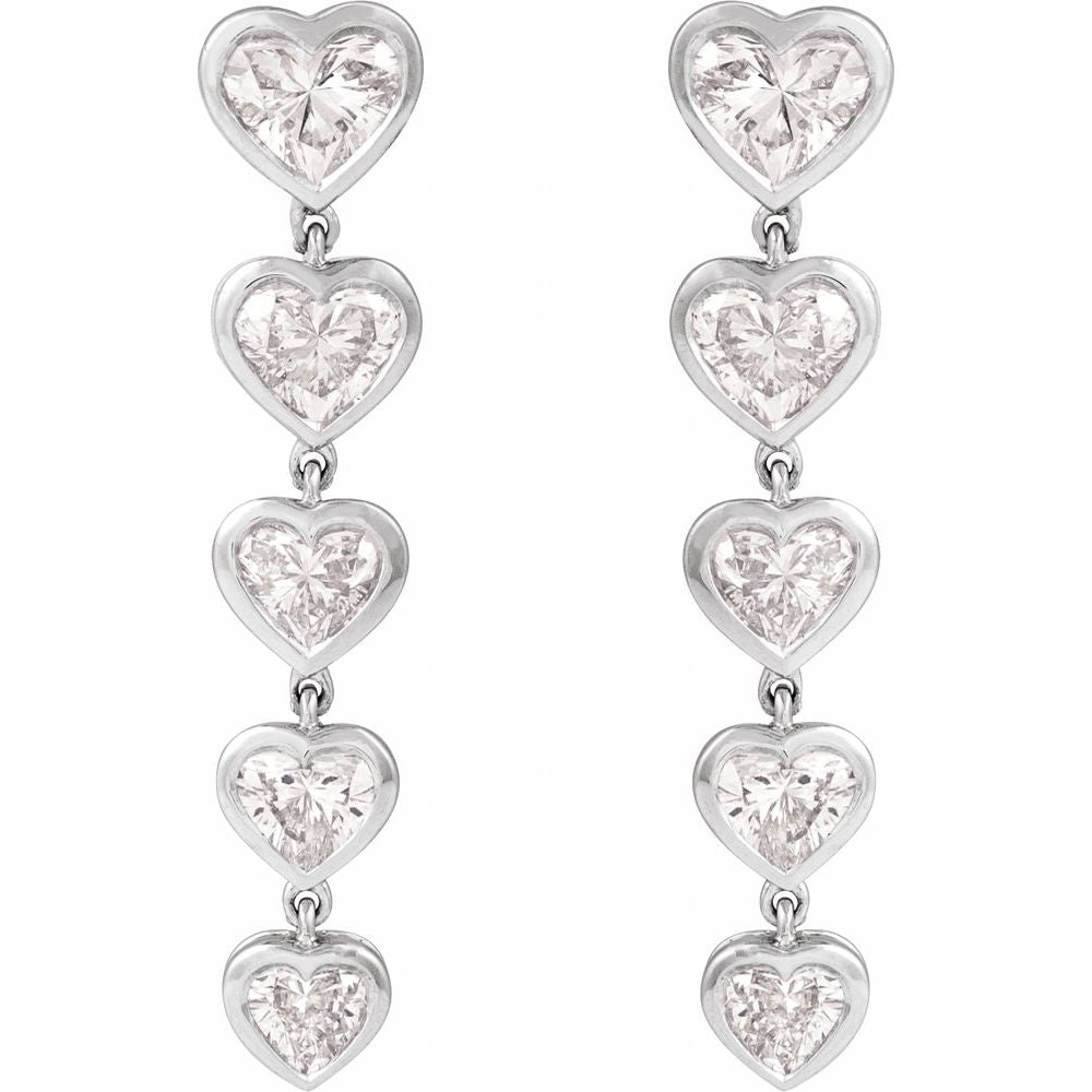 14k Heart Diamond Drop Earrings