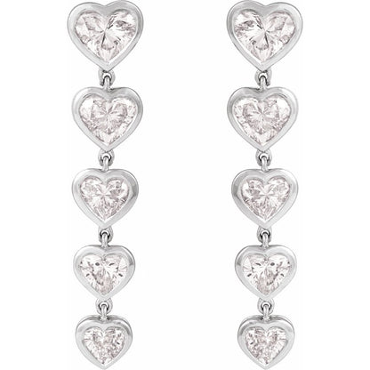 14k Heart Diamond Drop Earrings