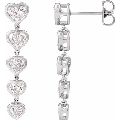 14k Heart Diamond Drop Earrings