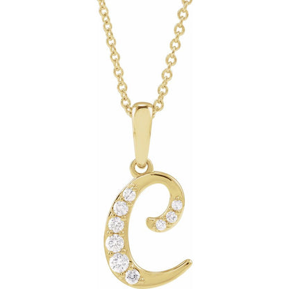 14k Yellow Gold Diamond Initial Necklace