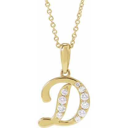 14k Yellow Gold Diamond Initial Necklace