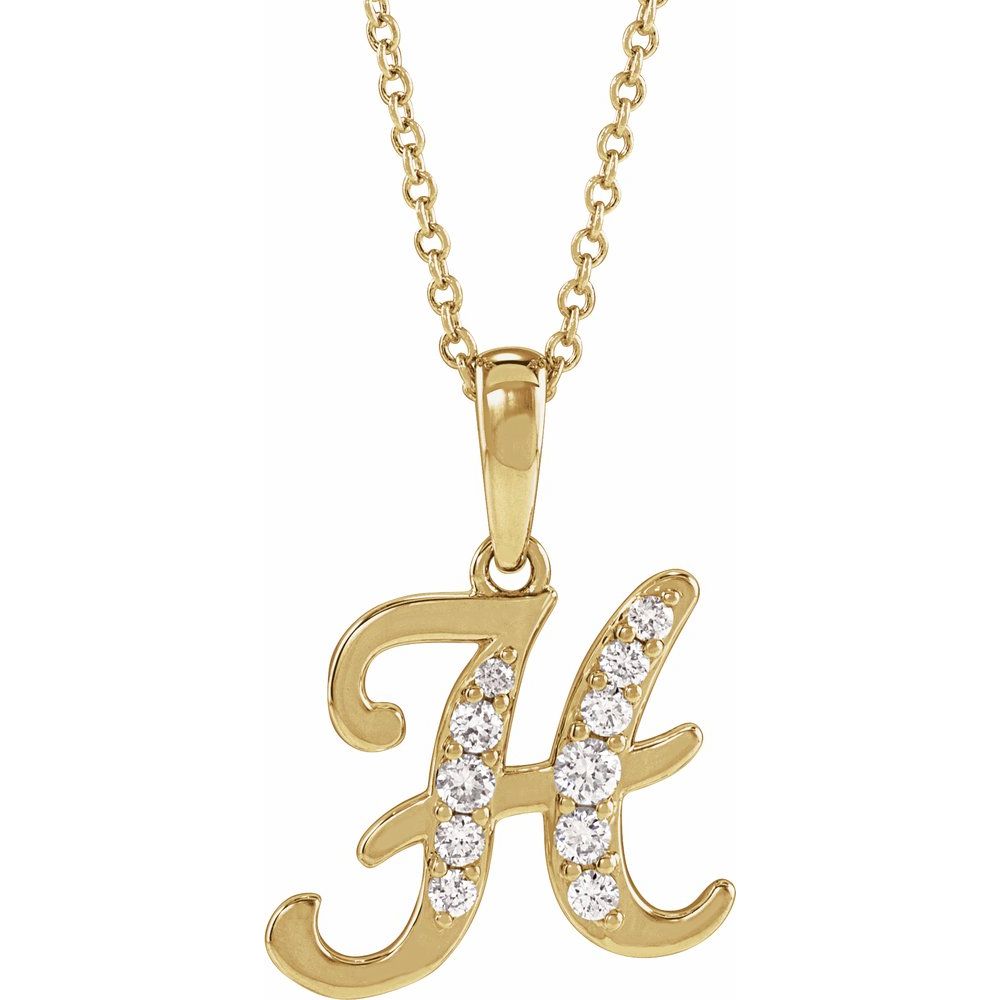 14k Yellow Gold Diamond Initial Necklace