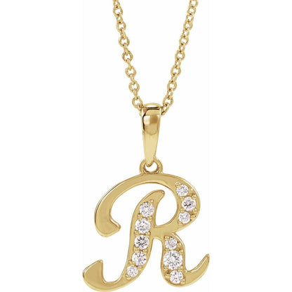 14k Yellow Gold Diamond Initial Necklace