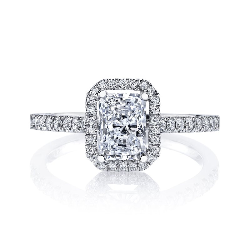 14k White Gold Halo Style Engagement Ring Set With 2.00 CRT Radiant Cut Lab-Grown Diamond