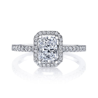 14k White Gold Halo Style Engagement Ring Set With 2.00 CRT Radiant Cut Lab-Grown Diamond