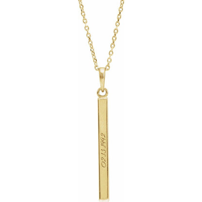 14k Yellow Gold Engravable Four-Sided Bar Necklace