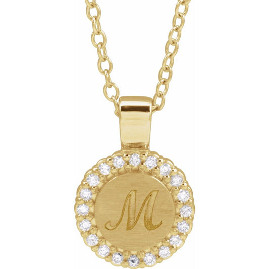 14k Yellow Gold Engravable Pendant with Diamond Frame