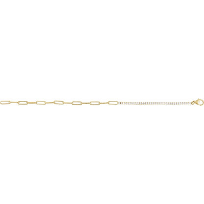 14k Gold Half Tennis and Half Paperclip Diamond Bracelet