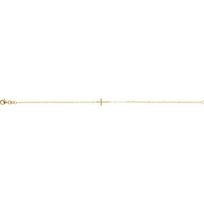 14k Yellow Gold Dainty Sideway Cross Bracelet