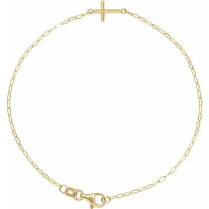 14k Yellow Gold Dainty Sideway Cross Bracelet