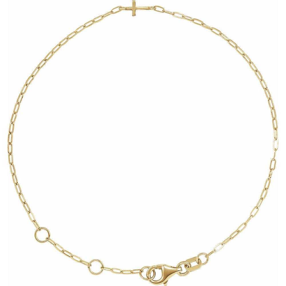 14k Yellow Gold Dainty Sideway Cross in Adjustable Chain Bracelet