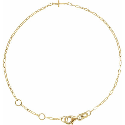 14k Yellow Gold Dainty Sideway Cross in Adjustable Chain Bracelet