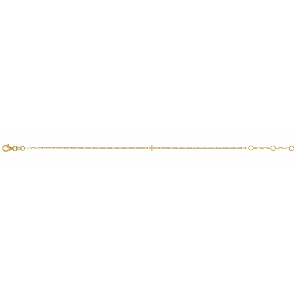 14k Yellow Gold Dainty Sideway Cross in Adjustable Chain Bracelet