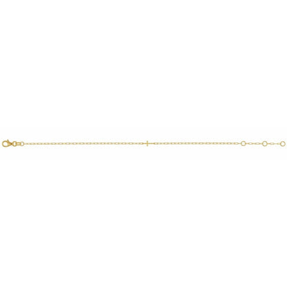 14k Yellow Gold Dainty Sideway Cross in Adjustable Chain Bracelet