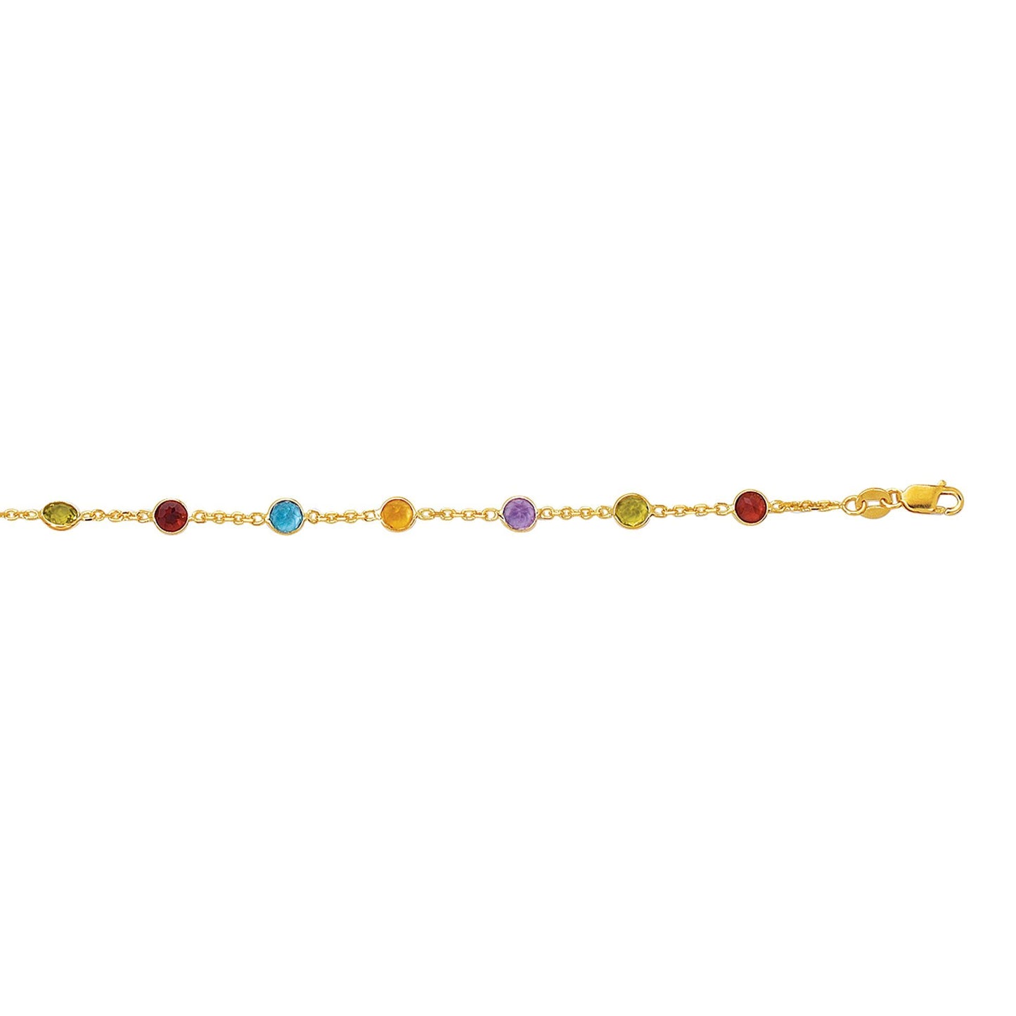 14k Yellow Gold with Bezeled Colored Stones Anklet