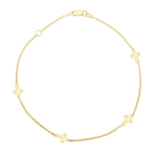 14k Yellow Gold Cross Anklet