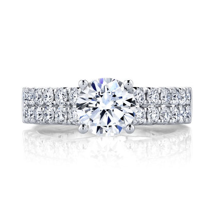 14k White Gold Two-Row Engagement Ring Set With 3.00 CRT Round Brilliant Cut Lab-Grown Diamond