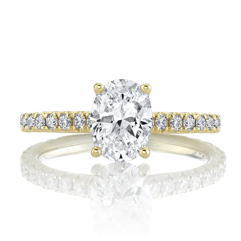 14k Yellow Gold Engagement Ring with Hidden Halo Set with 2.00 CRT Oval Cut Lab-Grown Diamond