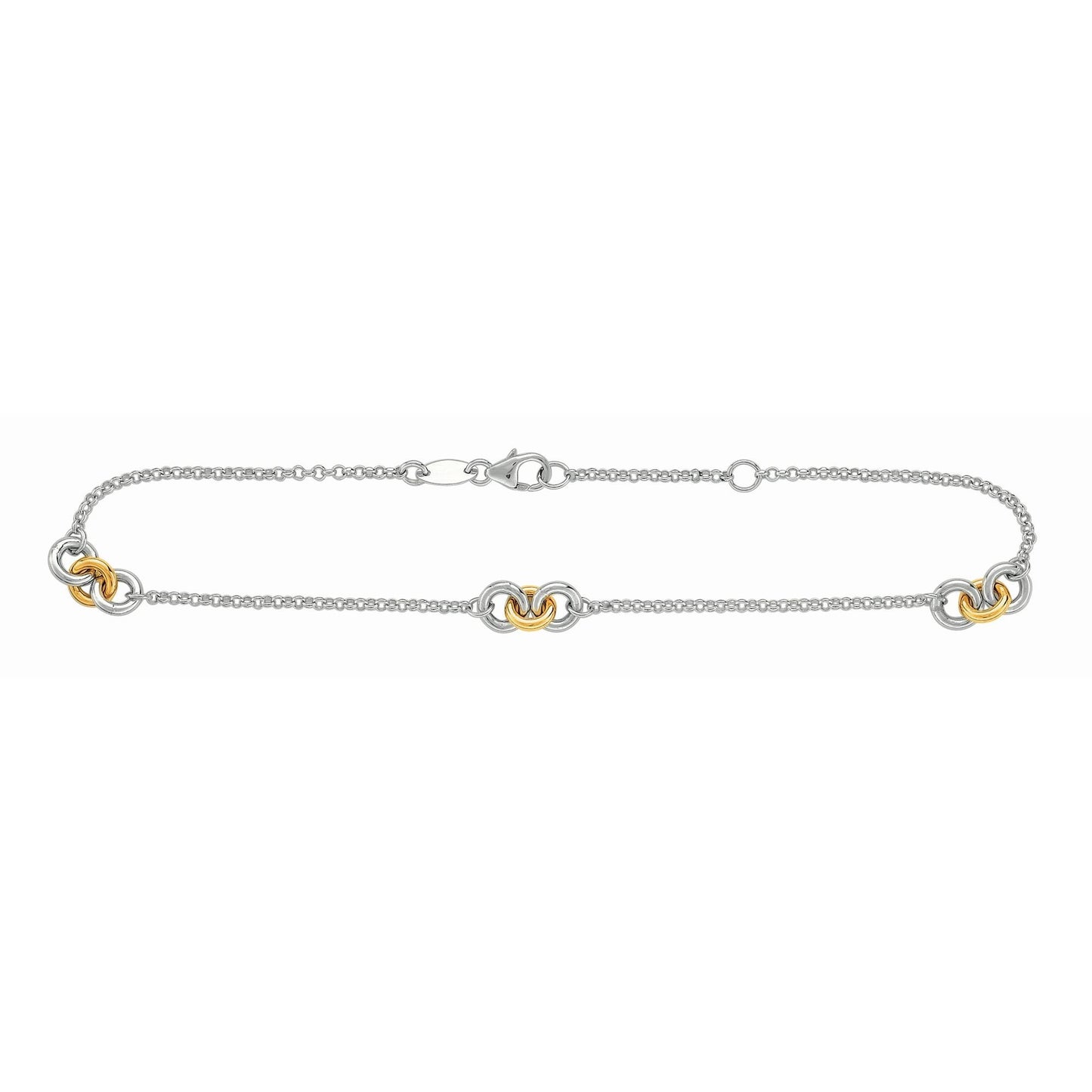 14k Yellow Gold and Silver Interlocking Anklet